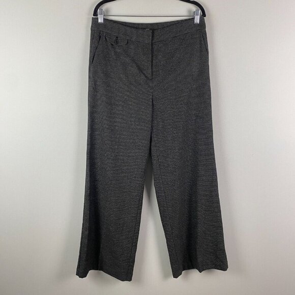 LOFT Button Pocket Trouser Pants in Brushed Flannel Size 10 Wide Leg Gray Black - Picture 1 of 10